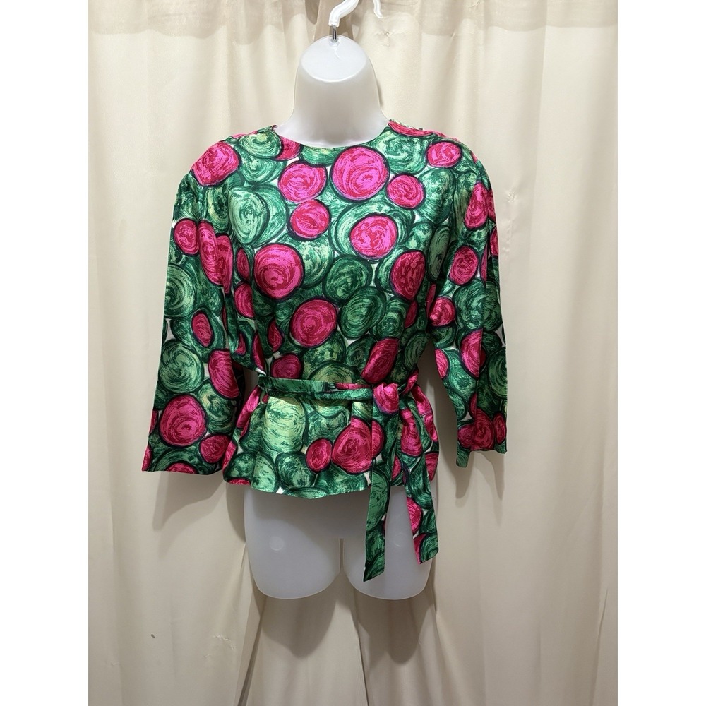Vtg Adelaar Silk Blouse W/ Belt 16 Union Made Back Button Up See Measurements